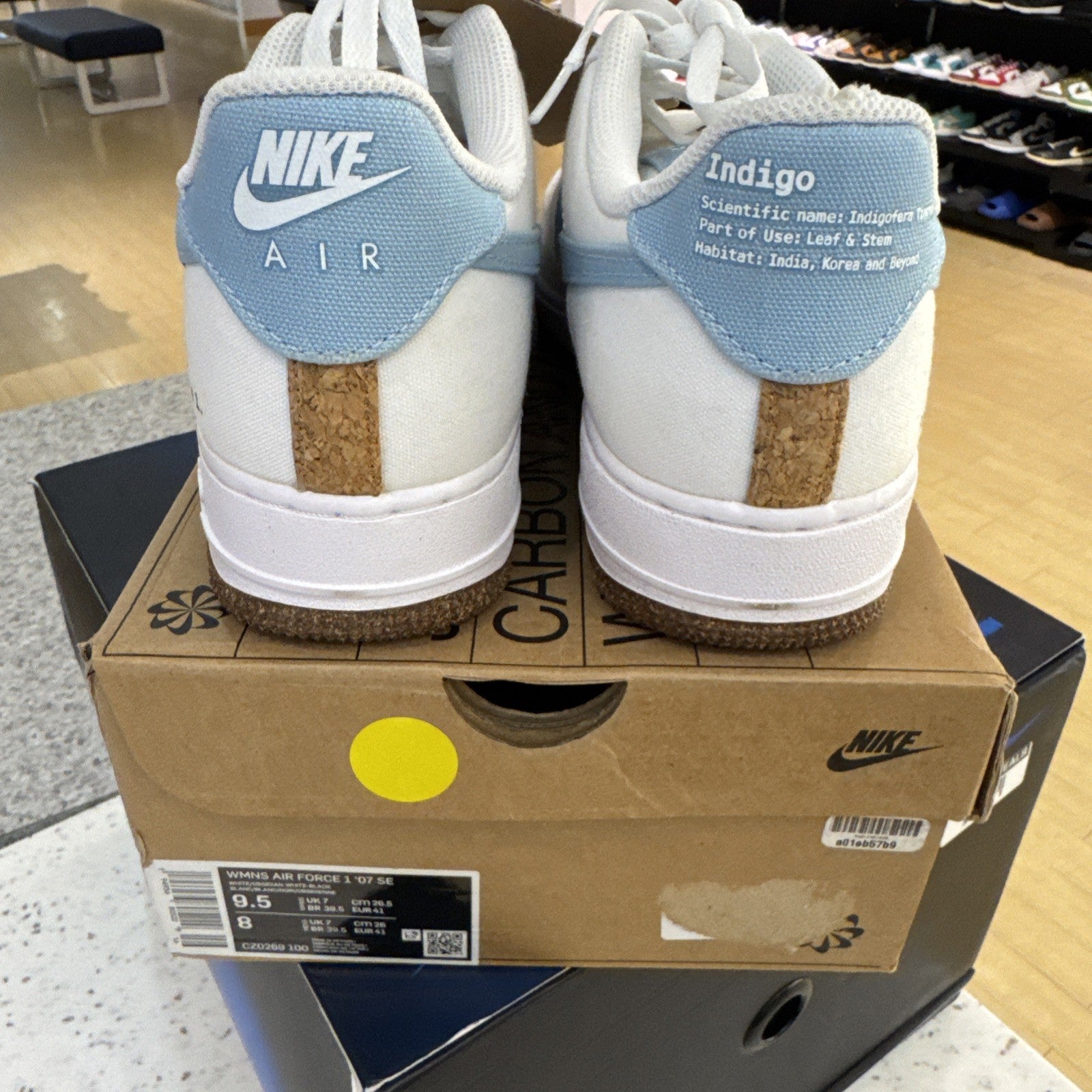 Size 9.5 - Nike Air Force 1 '07 SE Indigo W (RIPPED HEEL TAB RIGHT SHOE)