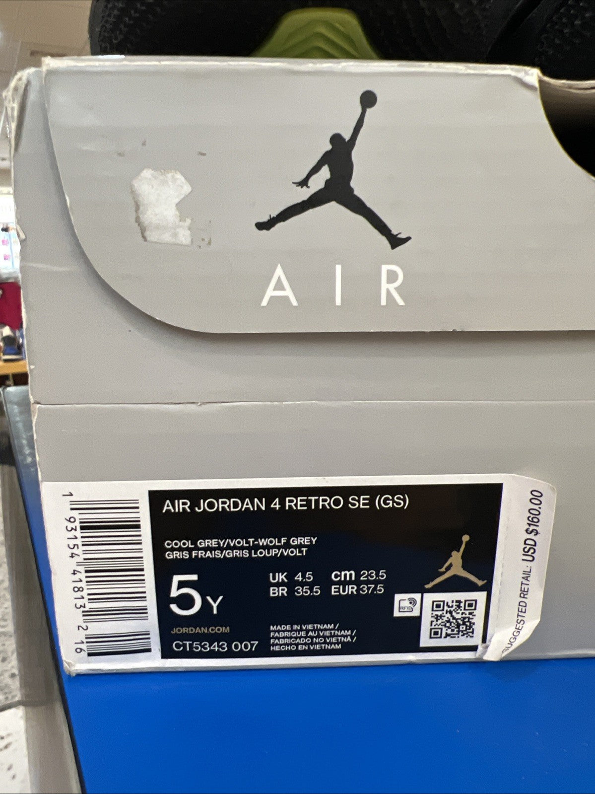 Nike Air Jordan 4 Retro SE GS 'Neon 95' Sz 5Y