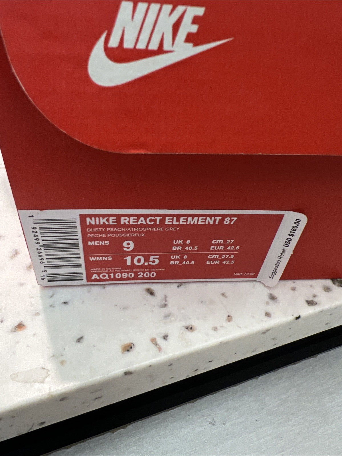 Nike React Element 87 Dusty Peach/Atmosphere Grey Sz 9