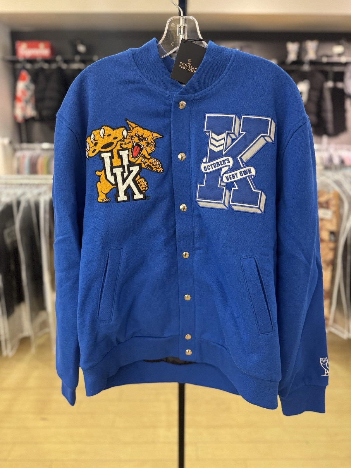 OVO X NCAA Kentucky Wildcats Varsity Jacket Blue Size Large