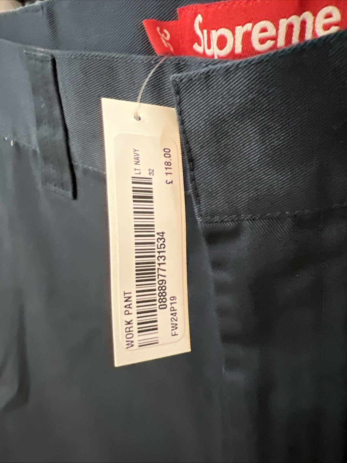 Supreme Work Pant Light Navy Sz 32 DEFECT