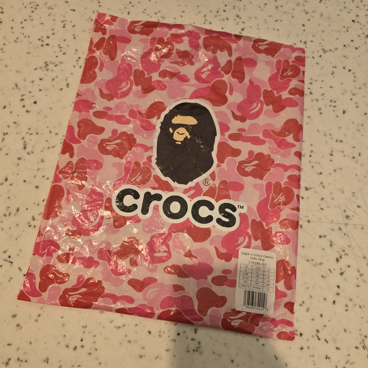 Size 2 - Bape X Crocs Classic Kids Clog Pink