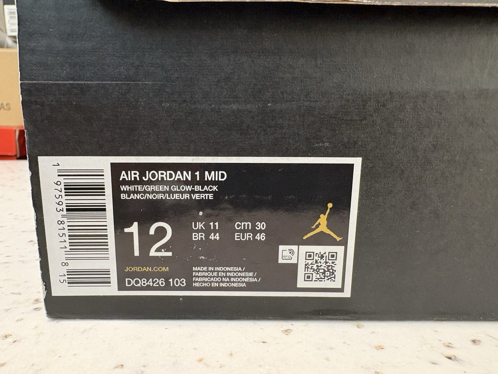 Jordan 1 Mid Green Glow Size 12 DEFECT 