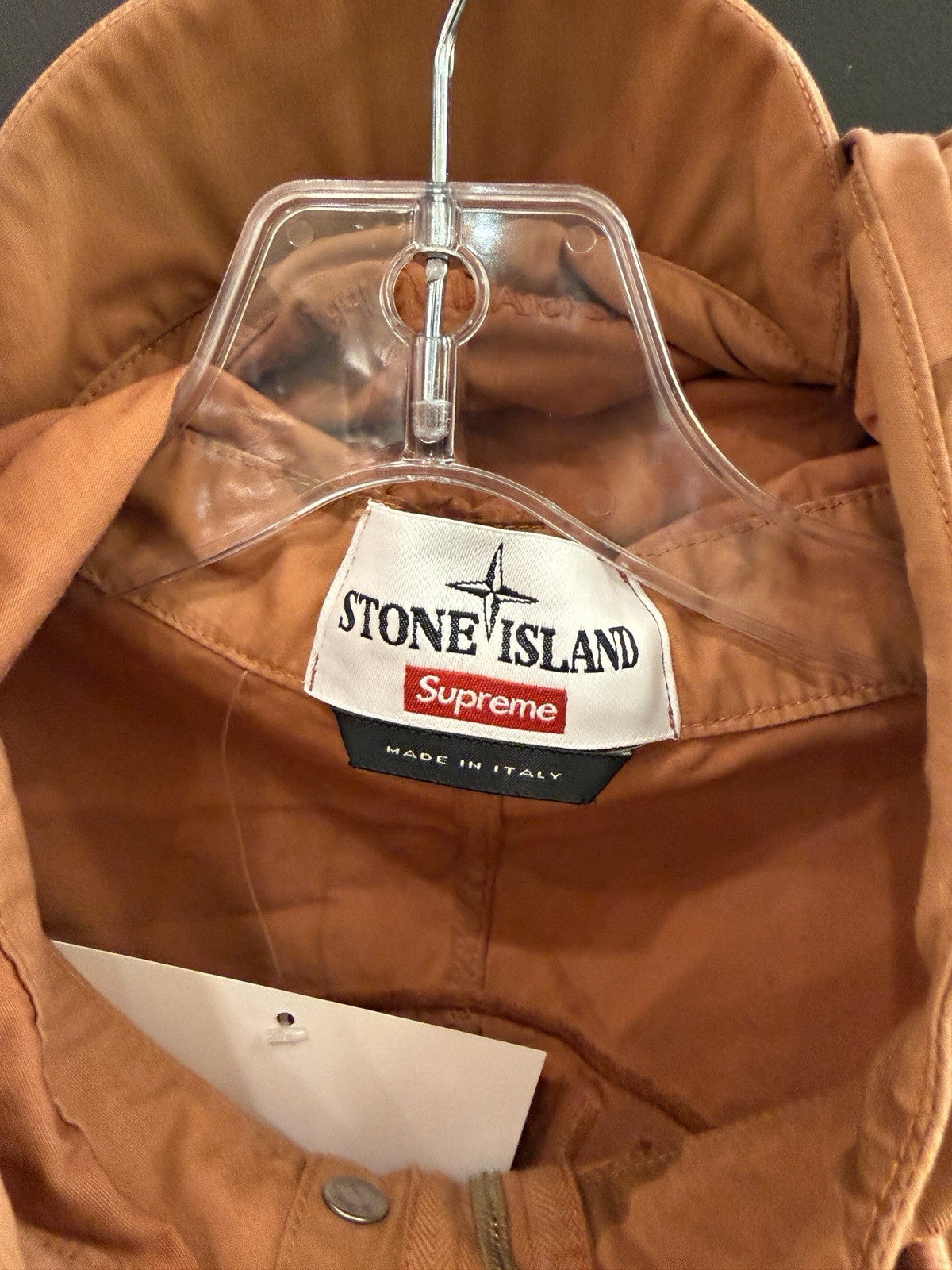 STONE ISLAND SUPREME Riot Mask Camo Jacket Hood Cotton Sand Coral Sz S