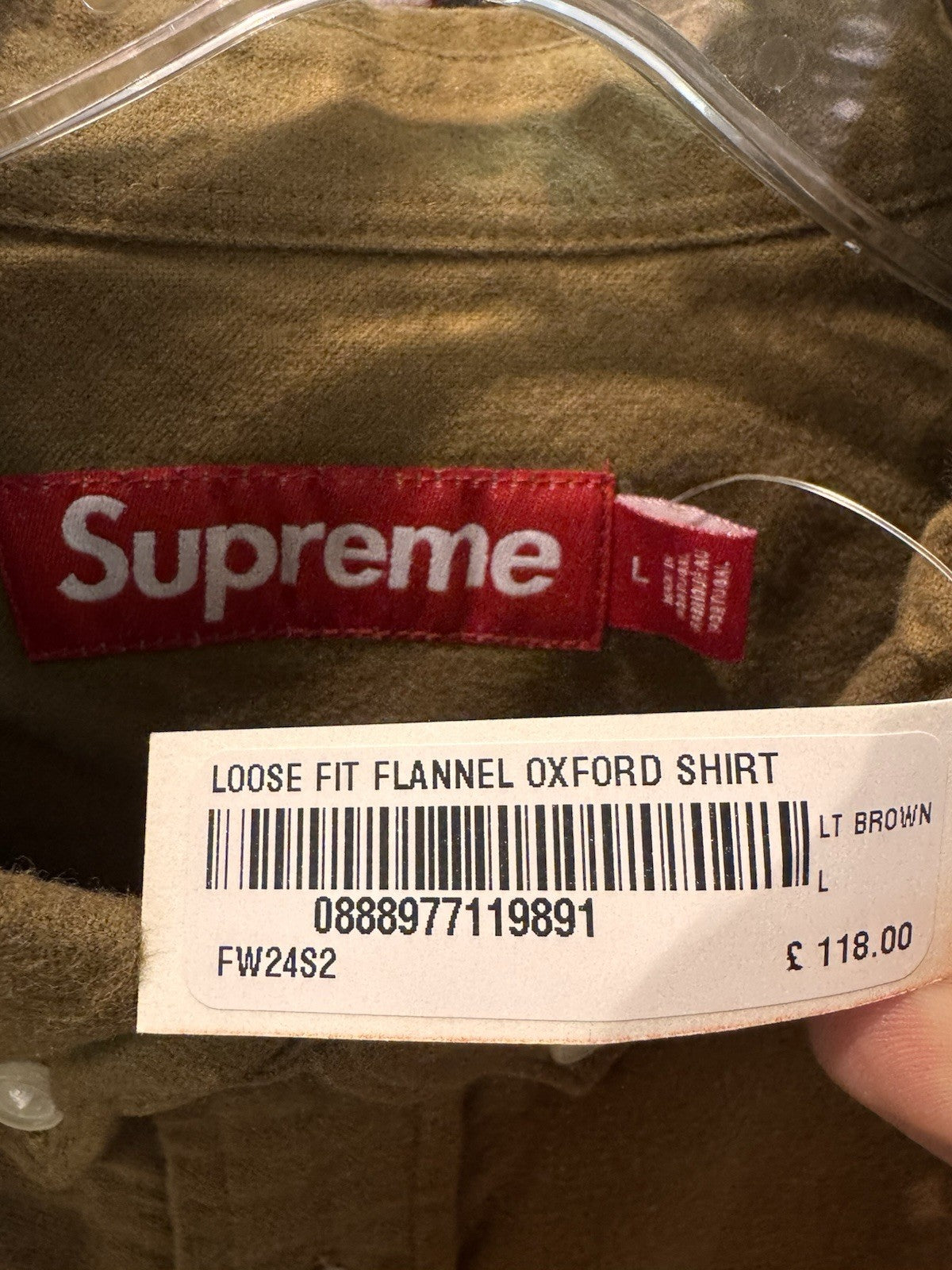 Supreme Loose Fit Flannel Oxford Shirt Light Brown Size L