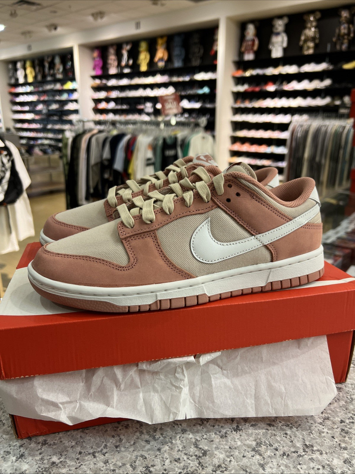 Nike Dunk Low Retro PRM Red Stardust Pink White Tan Sz 8.5