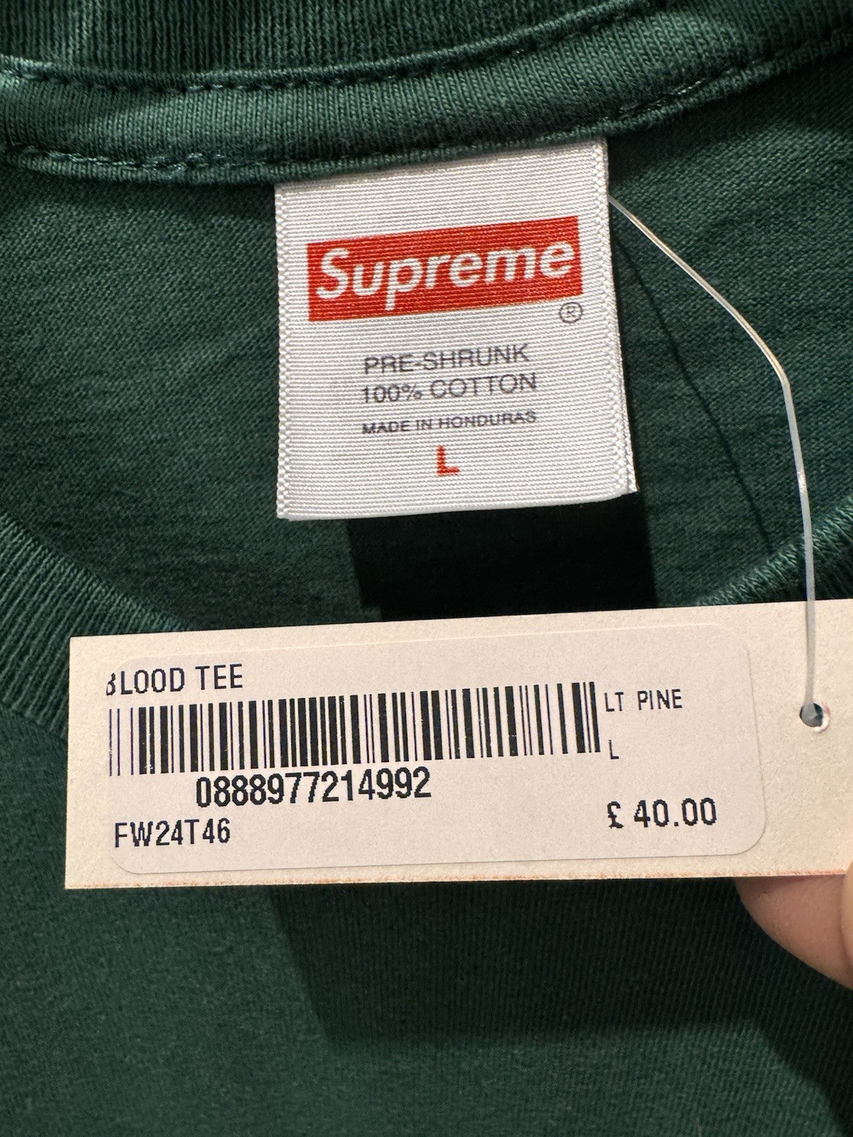 Supreme Blood Tee Light Pine Size L