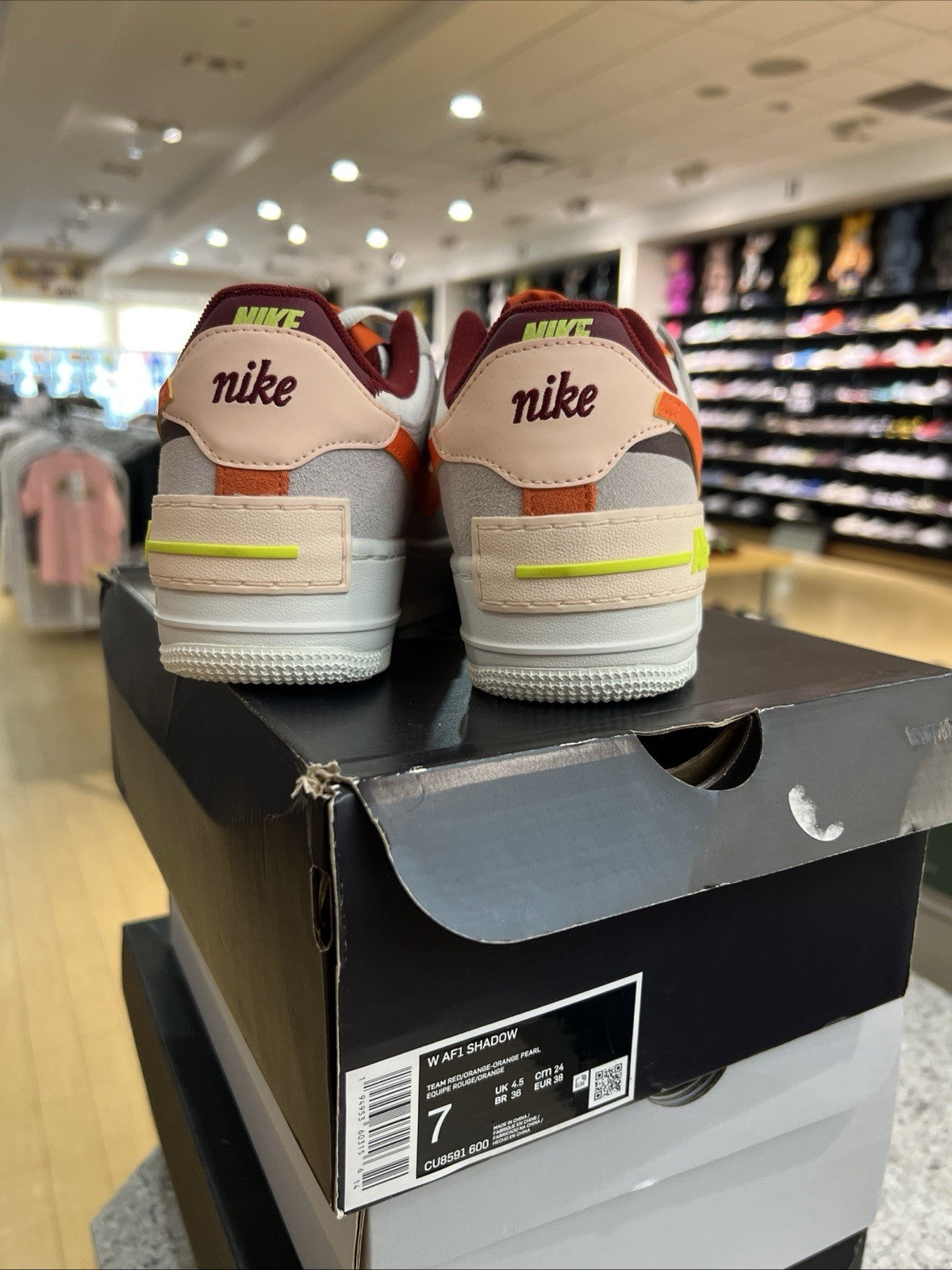 Nike Air Force 1 Shadow 'Team Red Orange Pearl' Womens Sz 7 DEFECT
