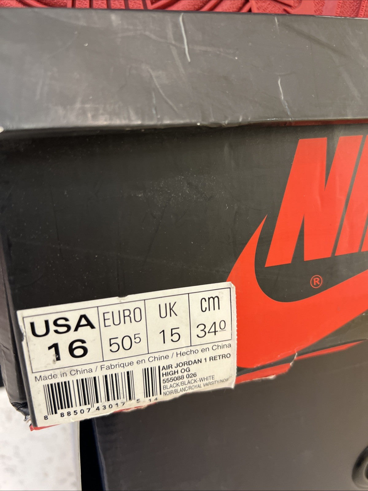 Nike Air Jordan 1 Retro High OG "Top 3" Sz 16 DEFECT