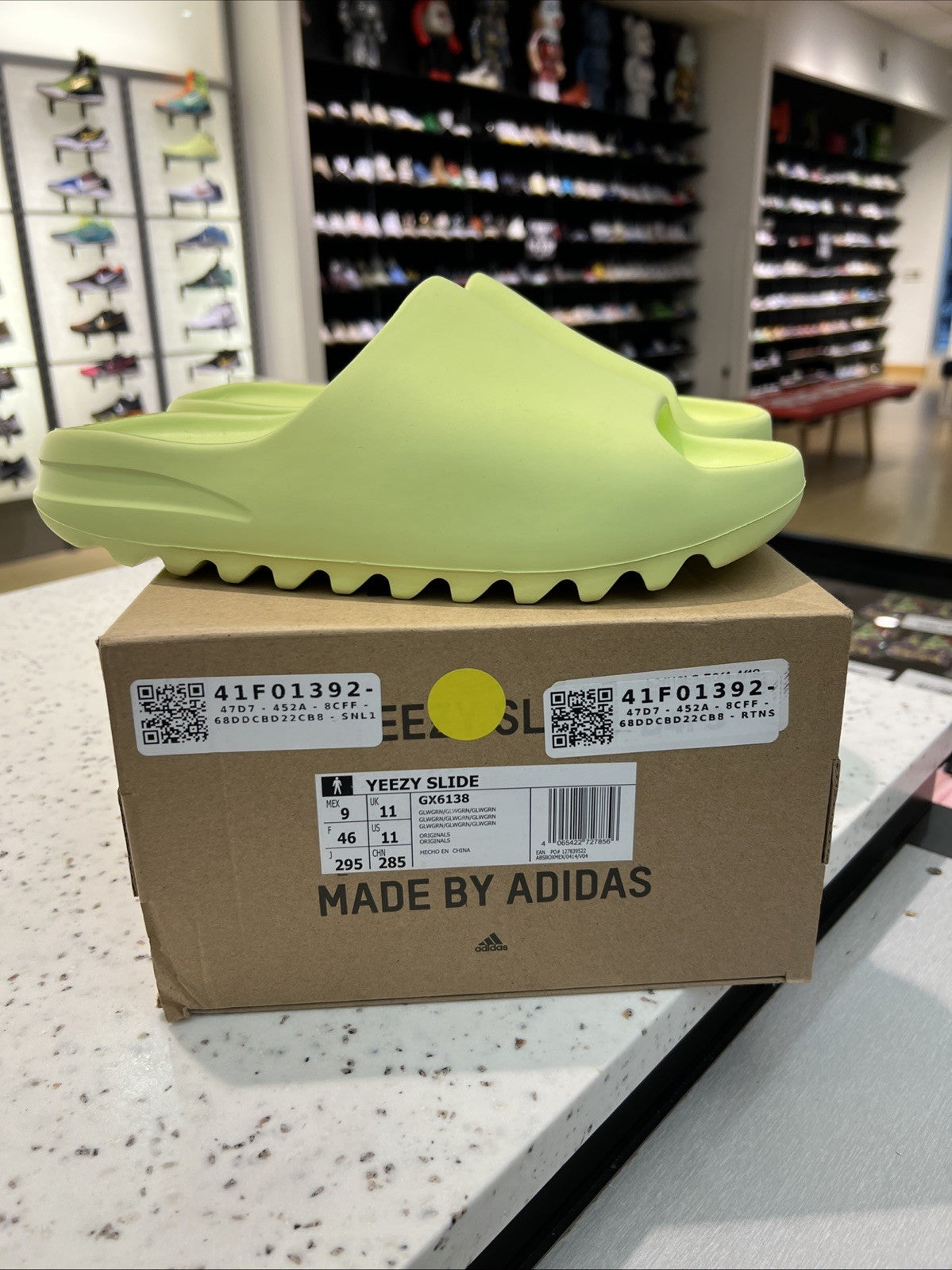 Adidas Yeezy Slide Glow Green GX6138 US Sz 11 DEFECT