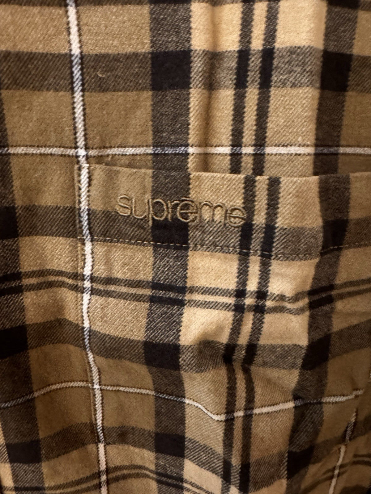 Supreme Plaid Flannel Shirt Tan Size M