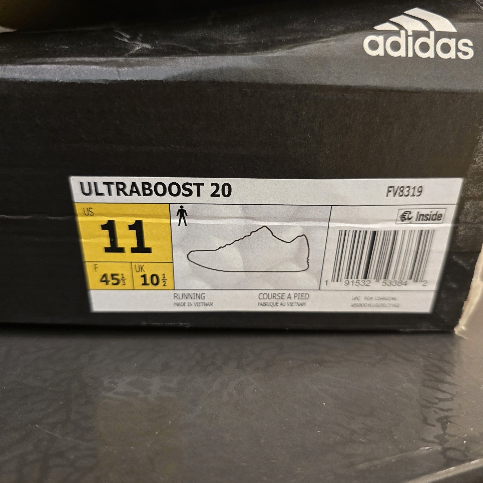 Size 11 - Adidas UltraBoost 20 Black Signal Cyan