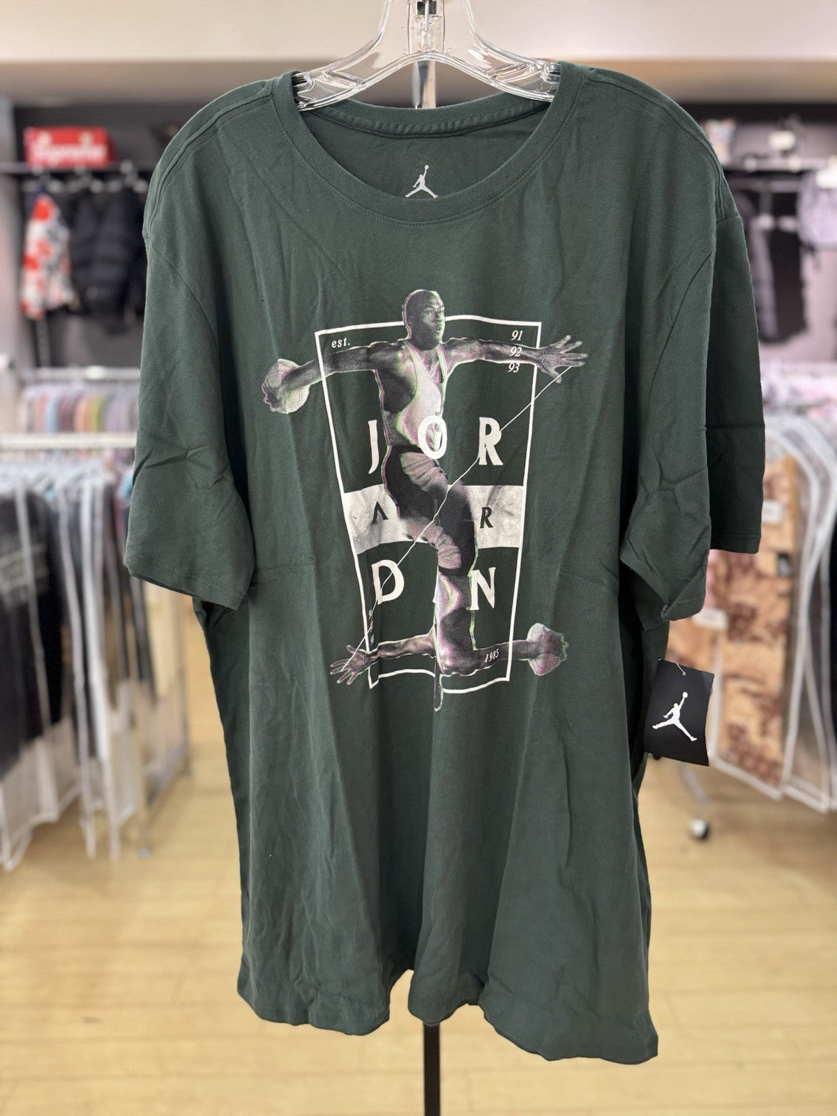 Men's Air Jordan Green Windmill Dunk SS T-Shirt S 1985 Iconic Bulls NBA Small