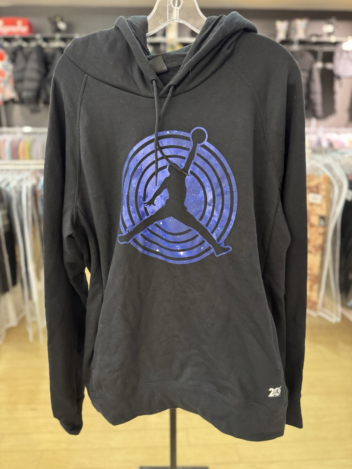 AIR JORDAN GALAXY SPACE JAM 20TH ANNIVERSARY BLACK HOODIE DISTRESSED Size Large