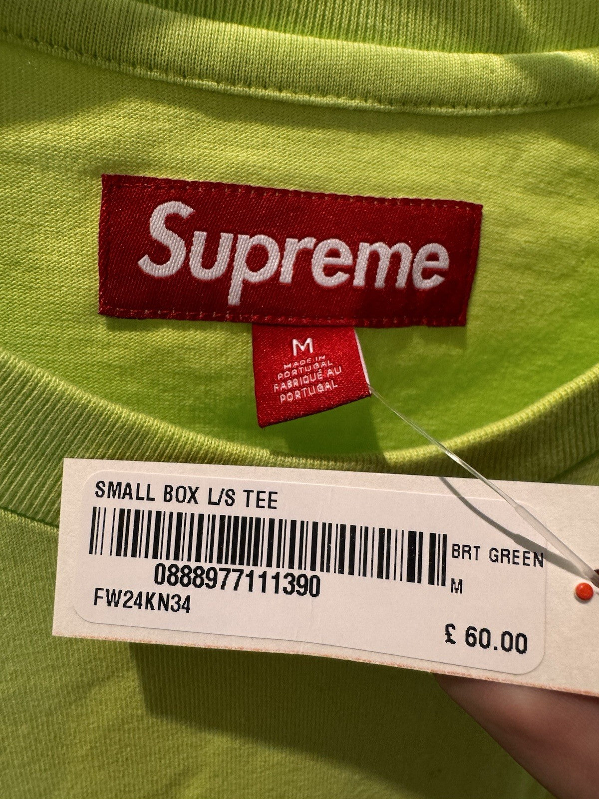 Supreme Small Box Logo Long Sleeve Tee FW24 Bright Green Size M