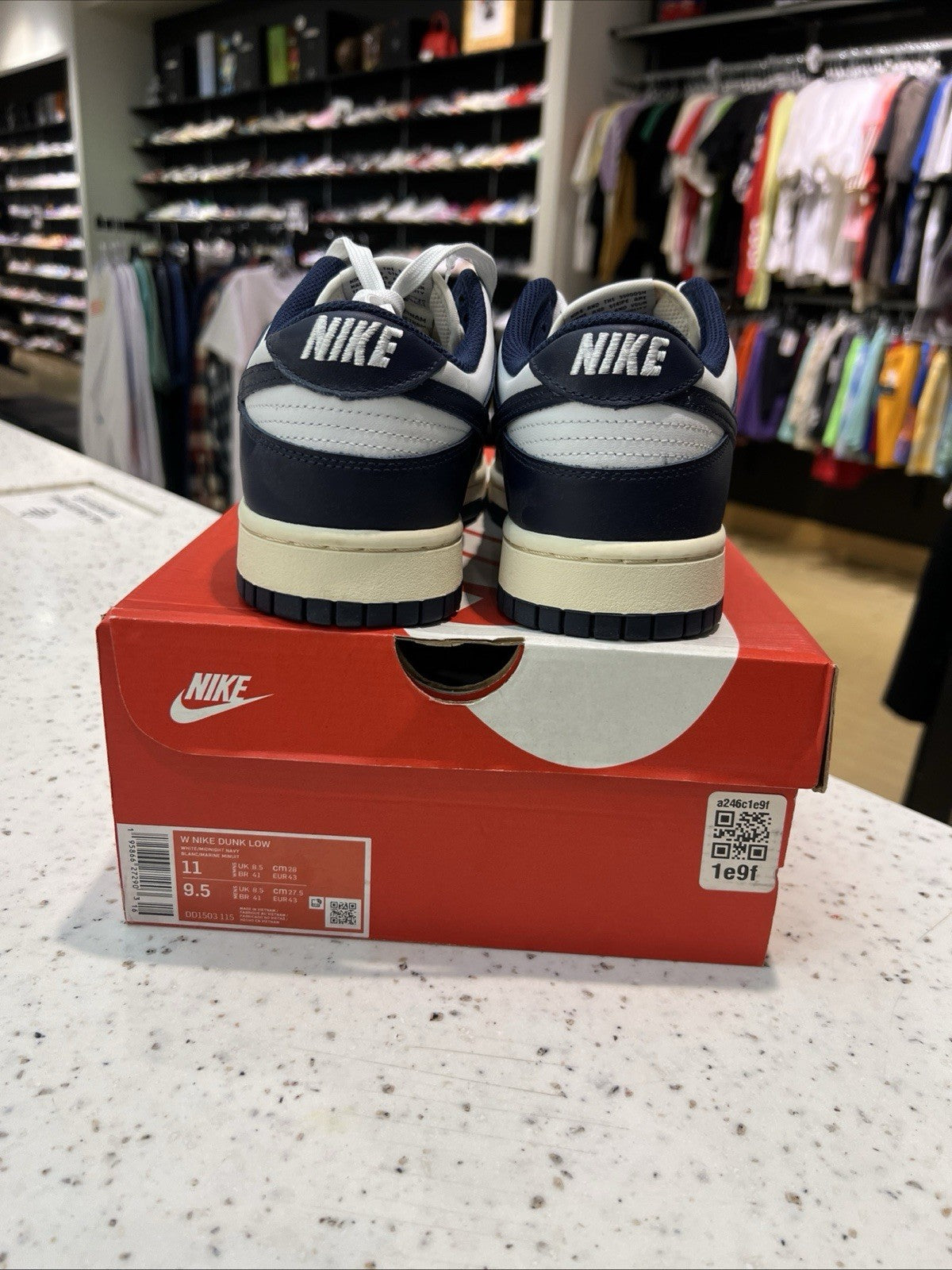 Nike Dunk Low Vintage Navy White Midnight Navy Sail Womens Sz 11/9.5M