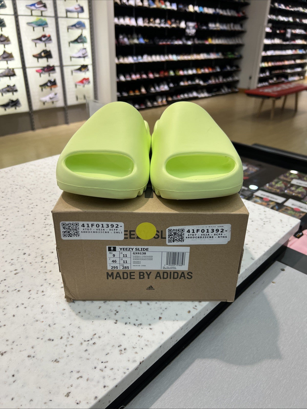 Adidas Yeezy Slide Glow Green GX6138 US Sz 11 DEFECT