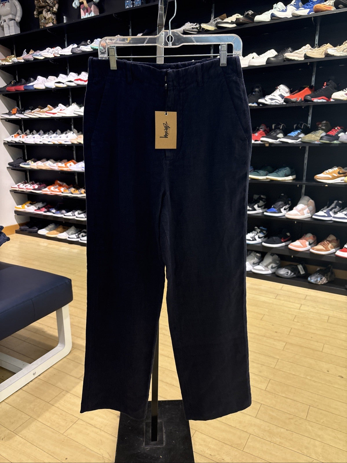 Stussy Relaxed Trouser Textured Linen Navy Size 28