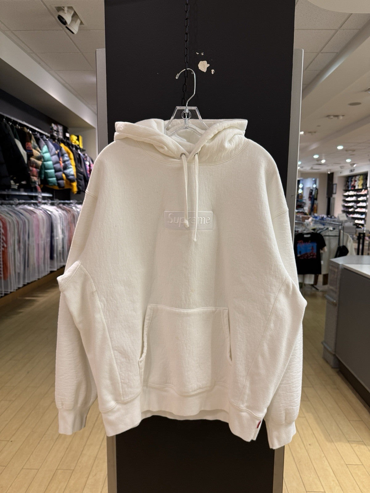 Supreme Box Logo Hooded Sweatshirt Hoodie White FW23 Sz L USED STAINS