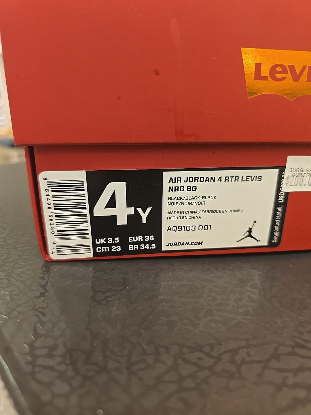Size 4Y - Air Jordan 4 Retro GS Levi's Black