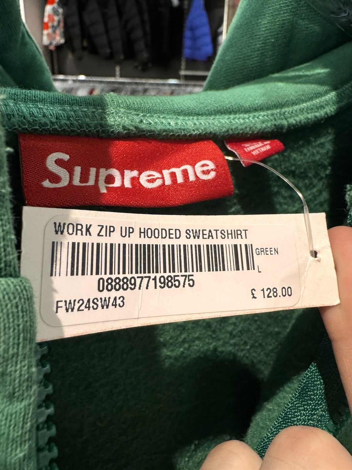 Supreme Zipup Hooded Sweatshirt Green Size L