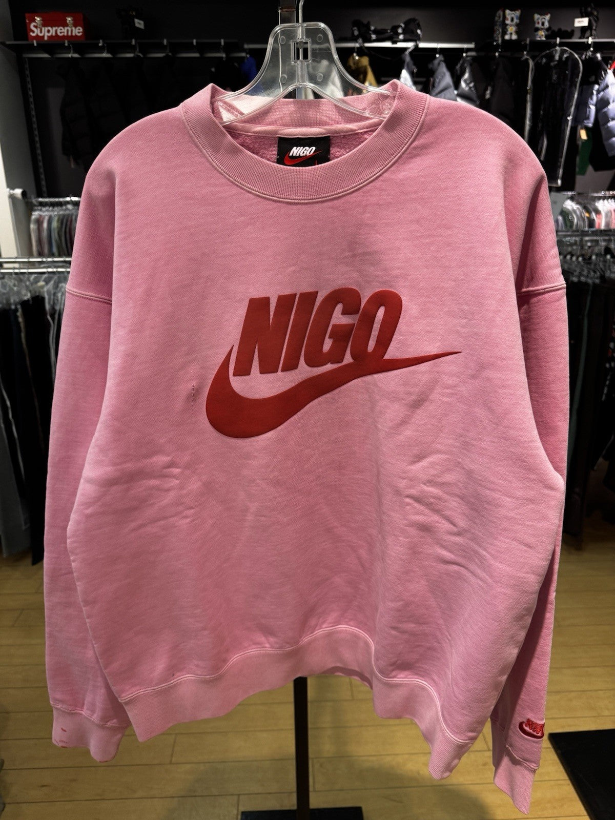 Nike X Nigo NRG Fleece Crew Sweatshirt Pink DEFECT RIP Size L