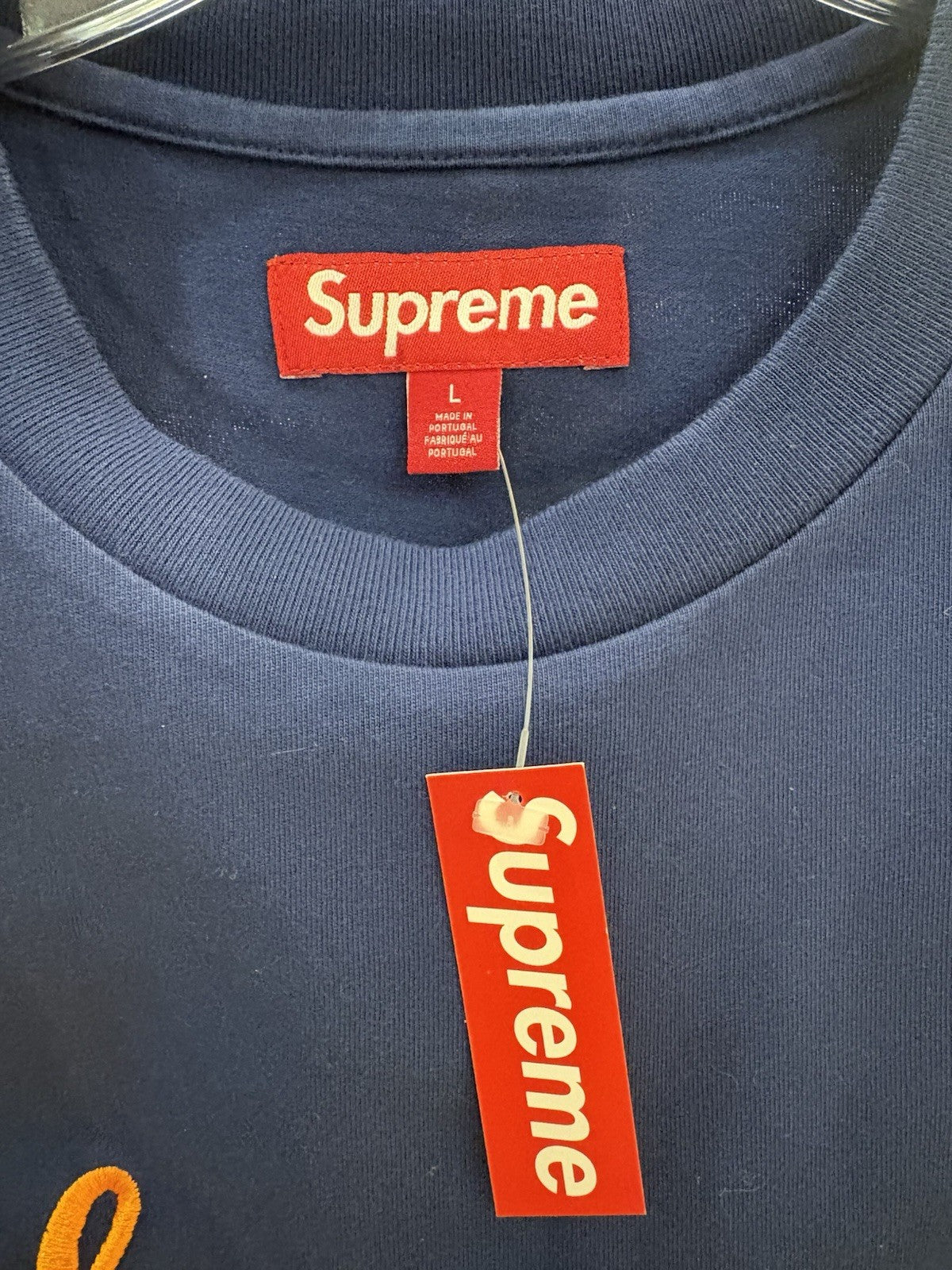 Supreme Cursive S/S Top Navy Size Large