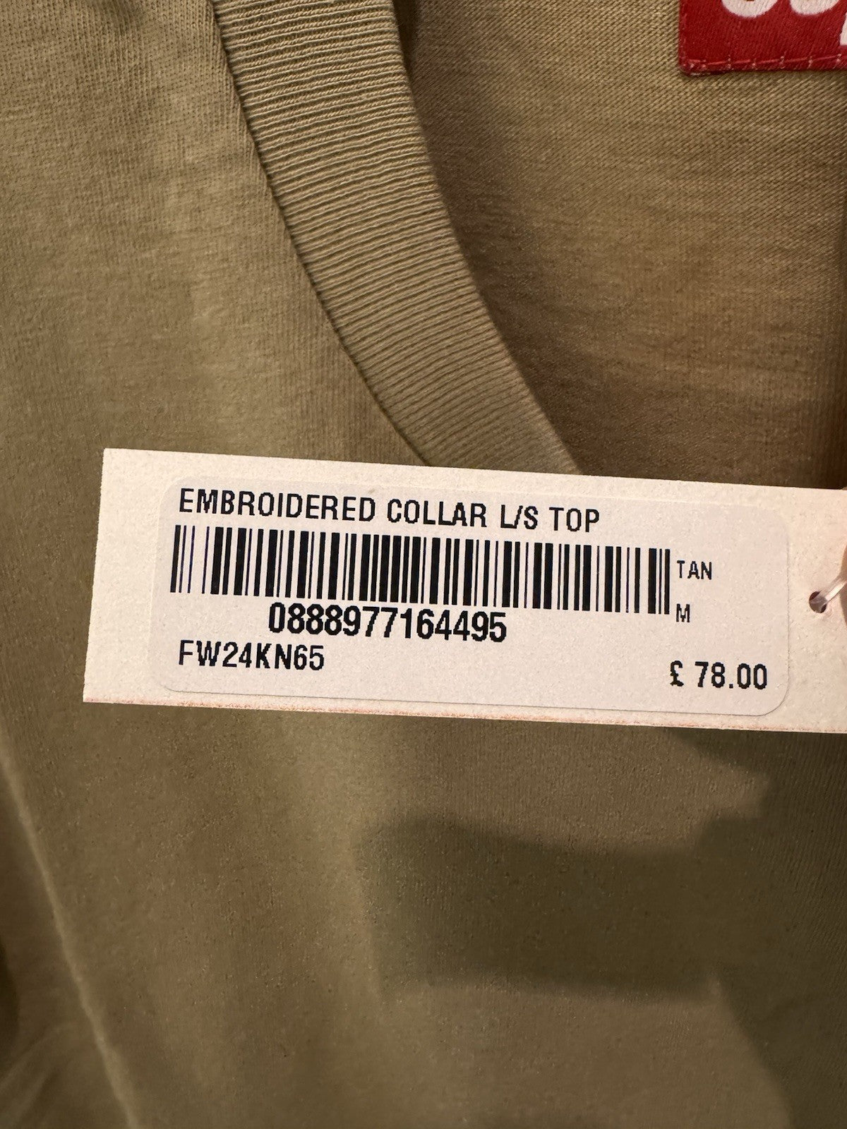 Supreme Embroidered Collar L/S Top Tan Size M