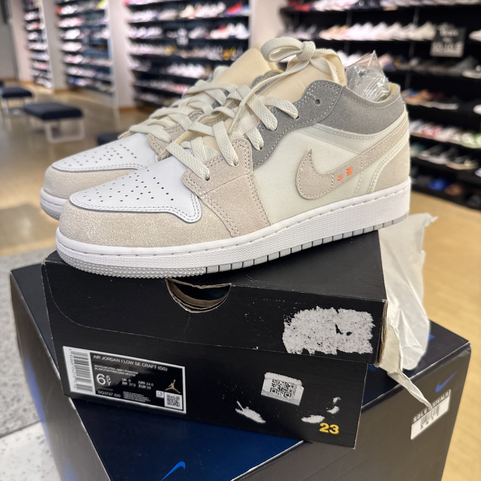 Size 6.5 (GS) - Jordan 1 Low SE Craft Inside Out - Tech Grey