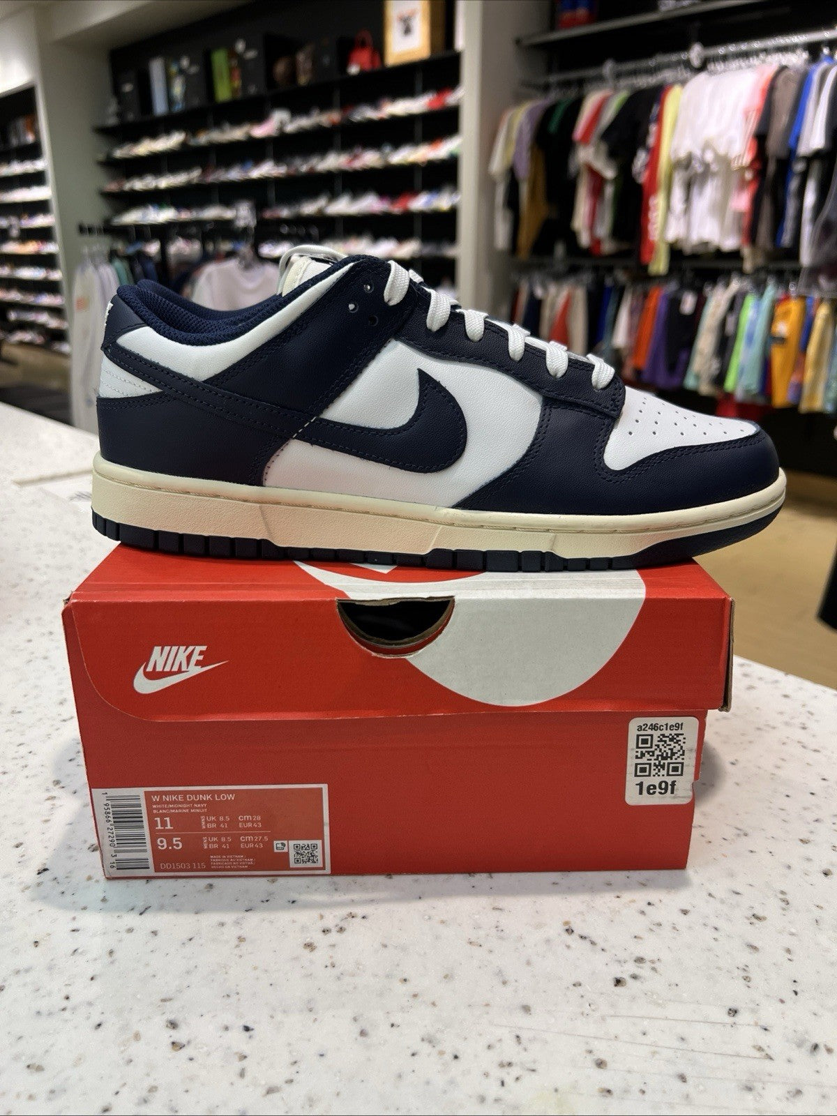 Nike Dunk Low Vintage Navy White Midnight Navy Sail Womens Sz 11/9.5M
