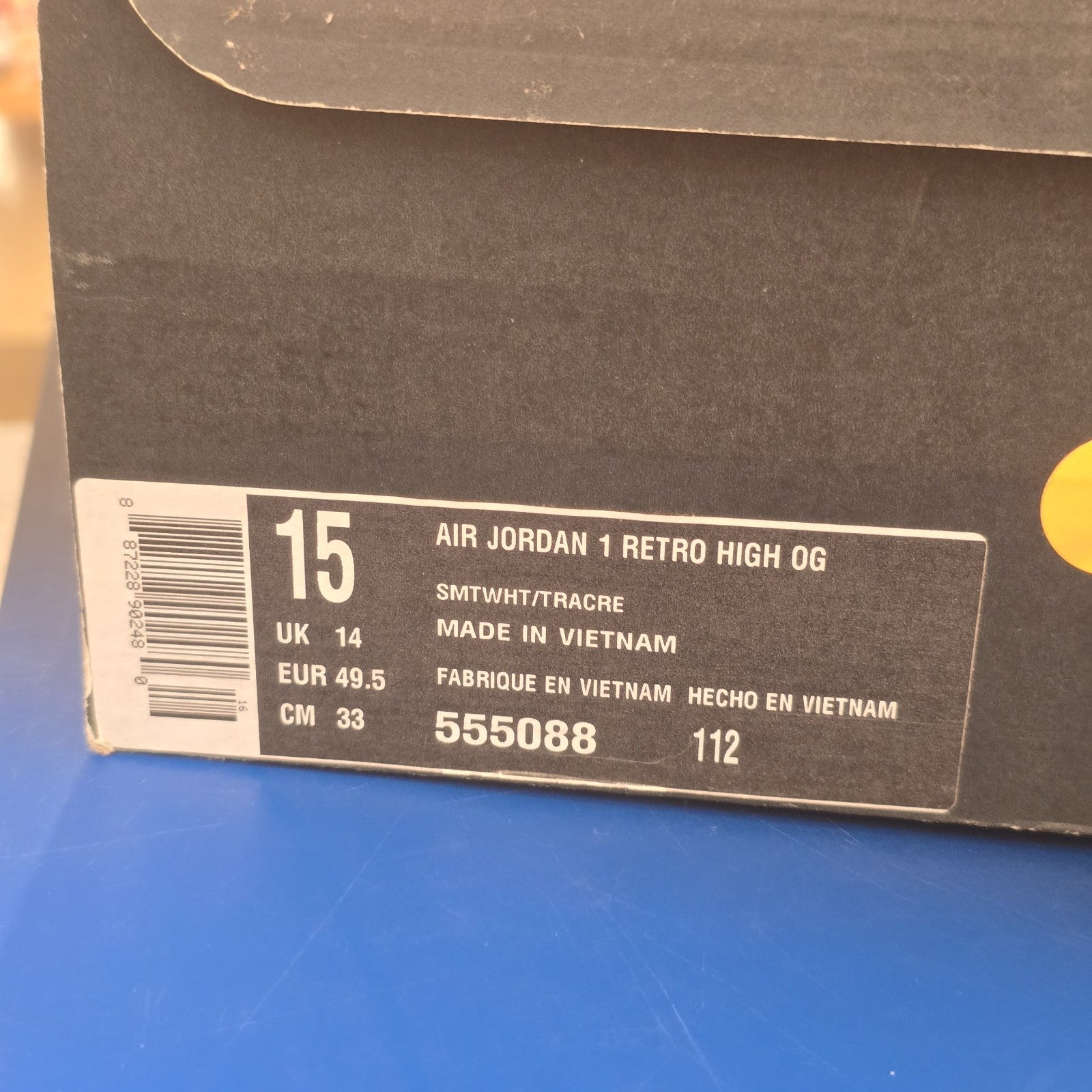 Air Jordan 1 Retro OG High Best Hand in the Game Track Red SZ 15 YELLOWED