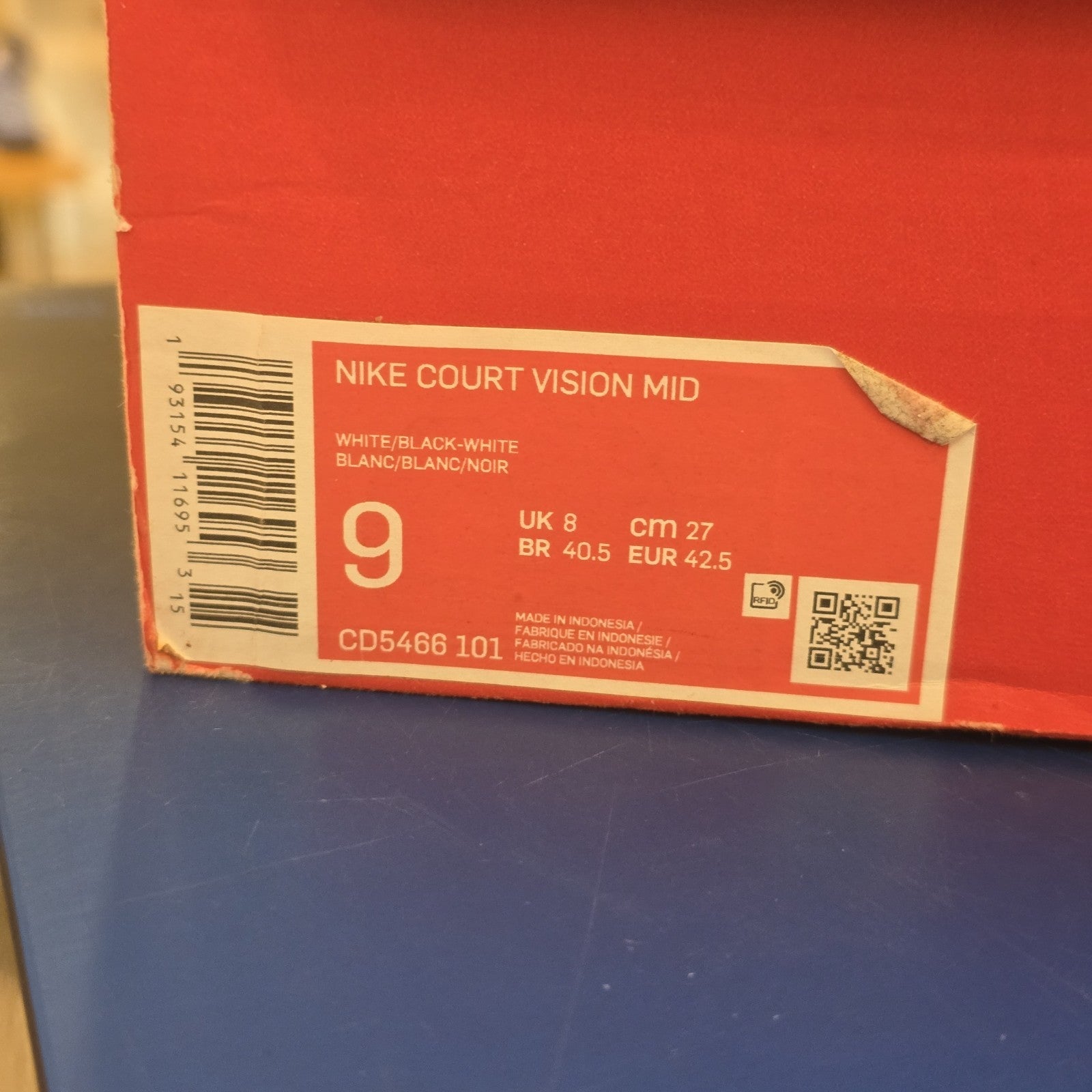 Nike Court Vision Mid White Black SZ 9