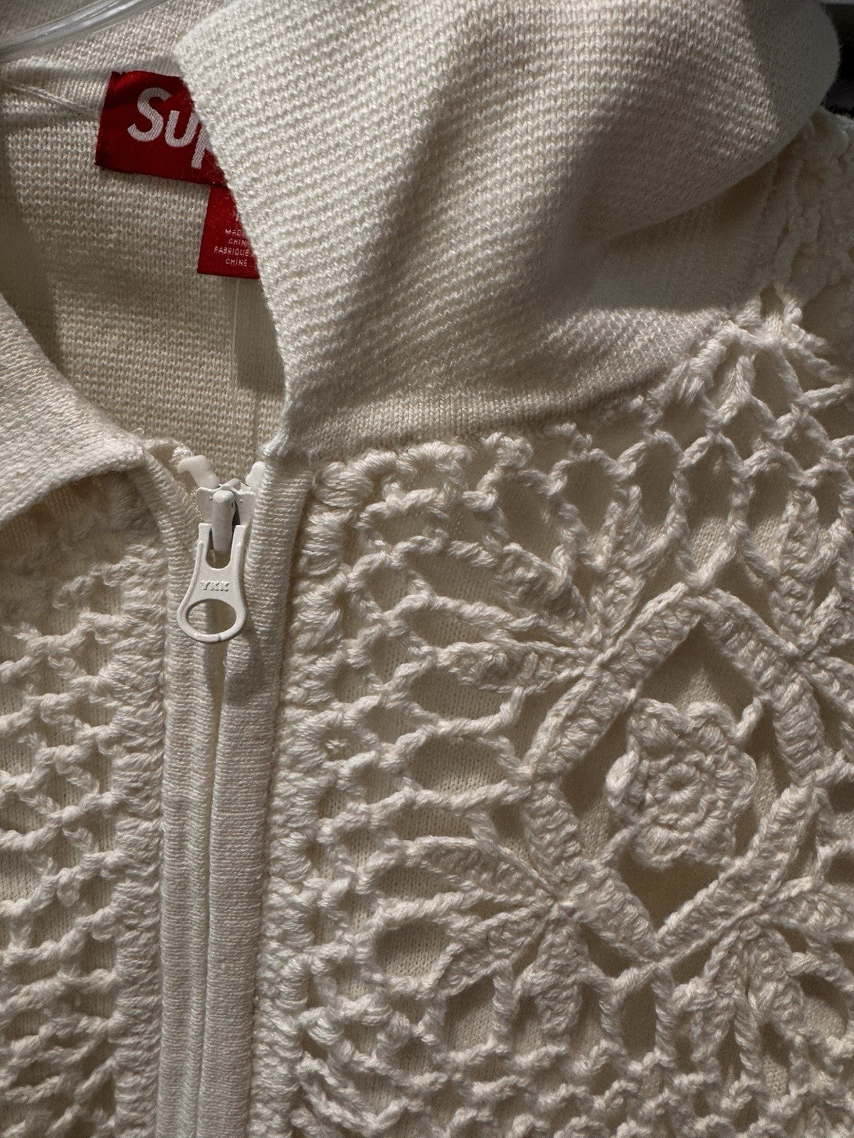 Supreme Crochet Zipup Cardigan White Size M