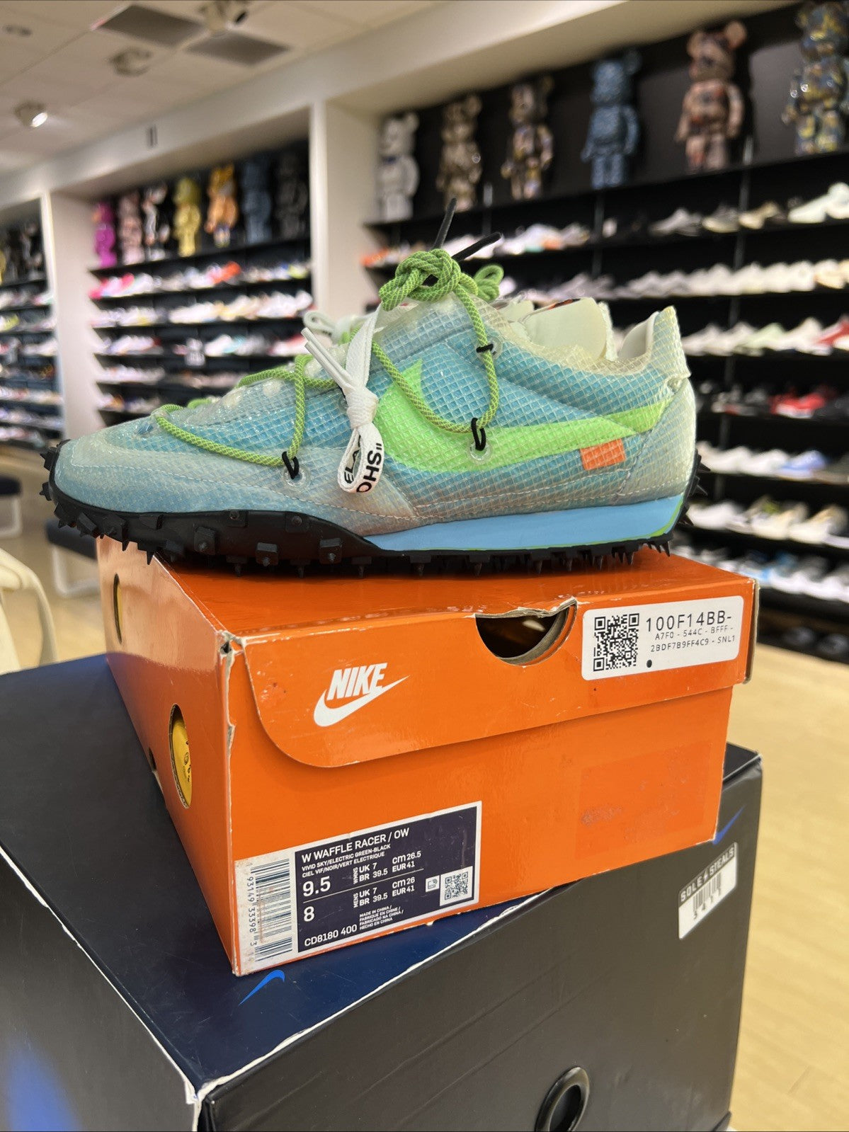 Off-White Nike Waffle Racer Vivid Sky Womens Sz 9.5/8M DEFECT
