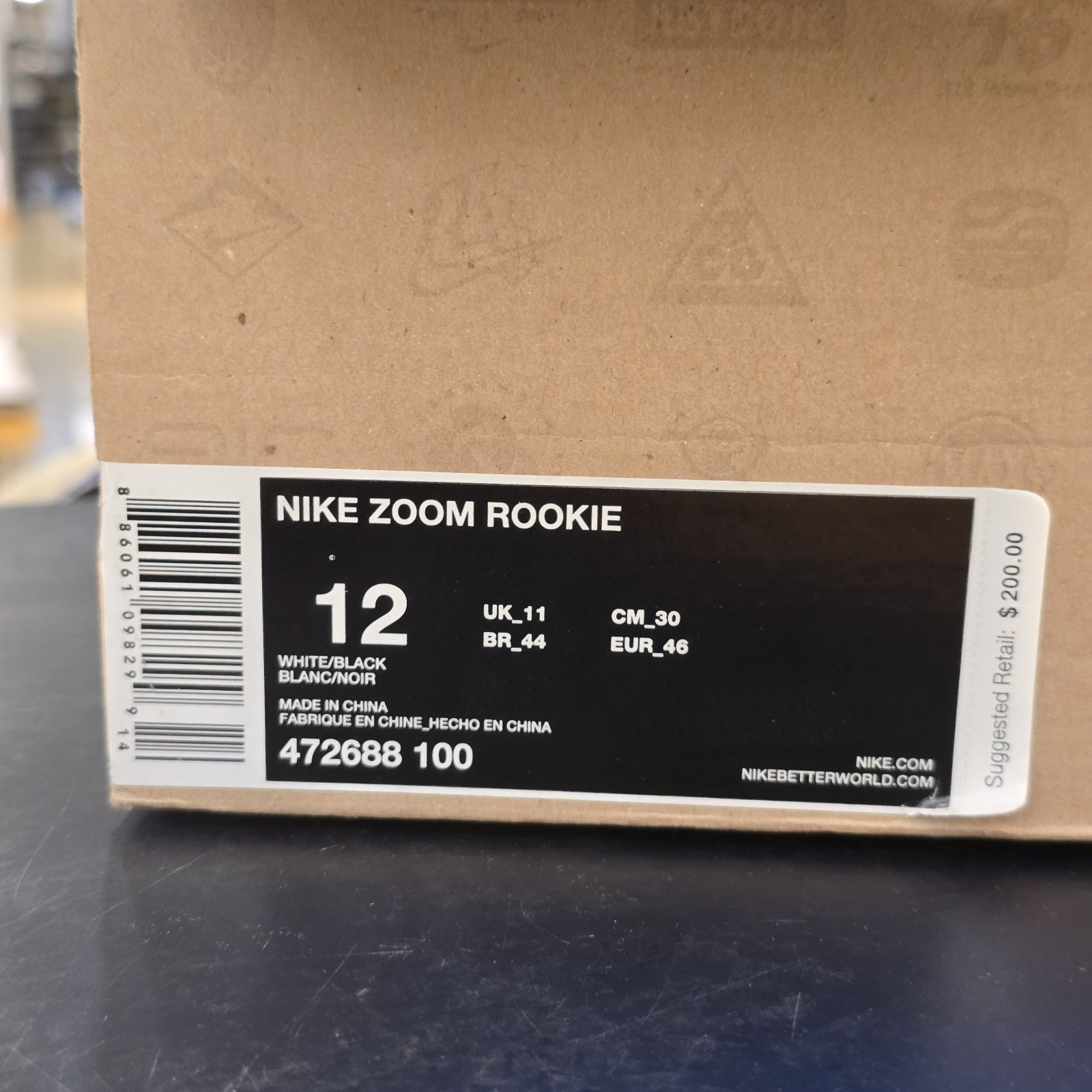 Size 12 - Nike Zoom Rookie White Black