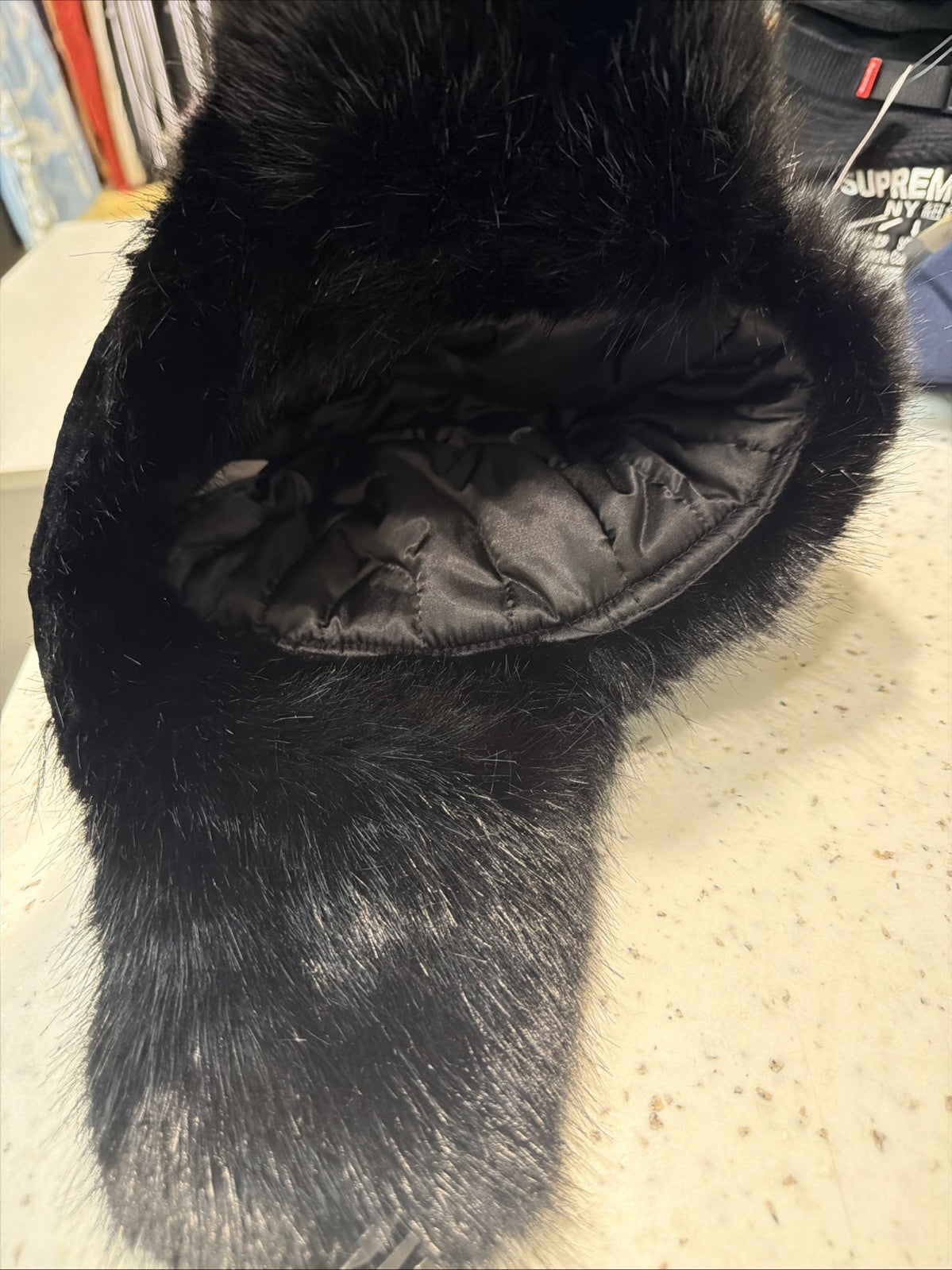 Supreme Velvet Pattern Trooper Hat Winter Warm FW21 Black S/M