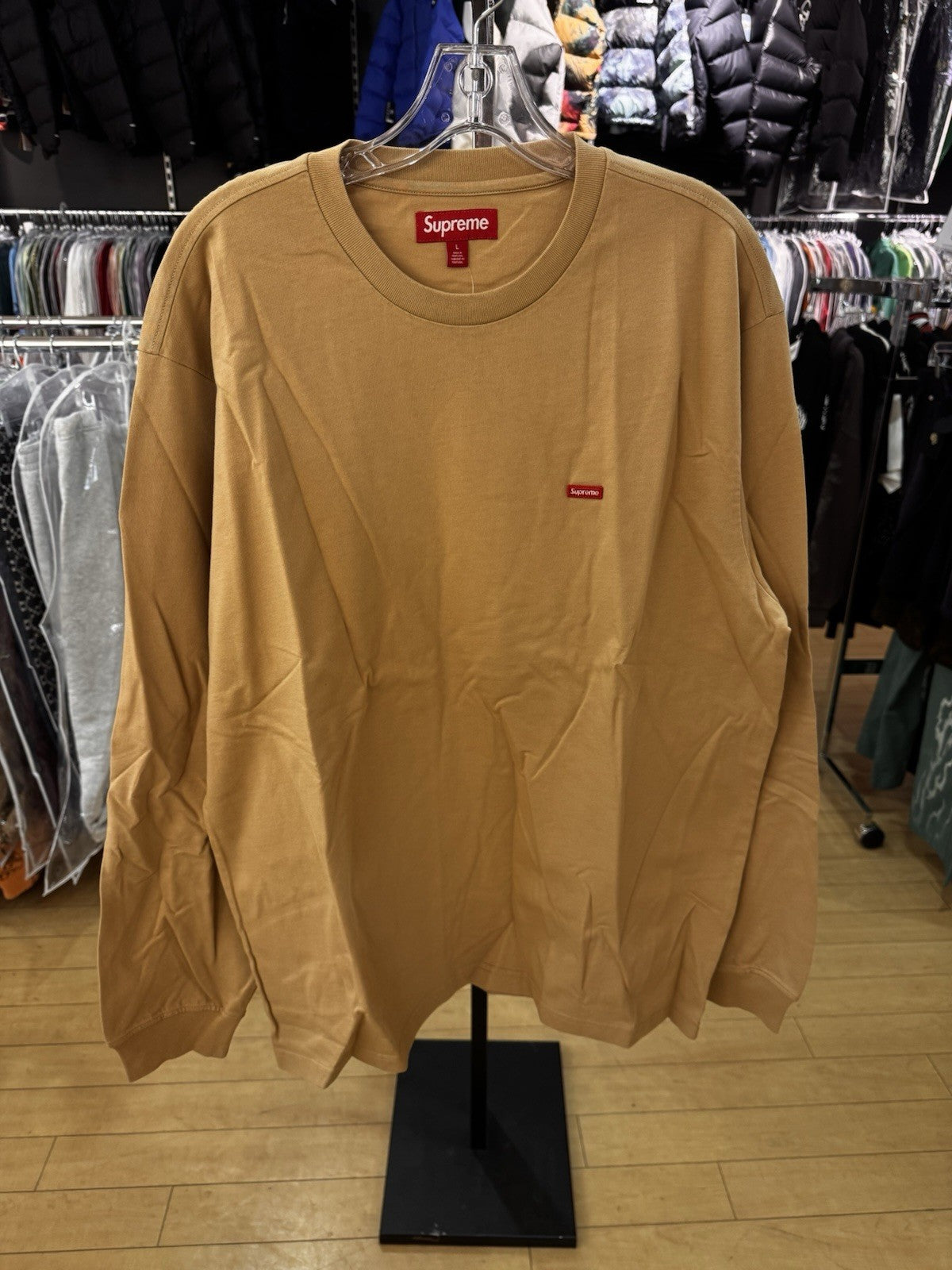 Supreme Small Box L/S Tee Dark Tan Size L