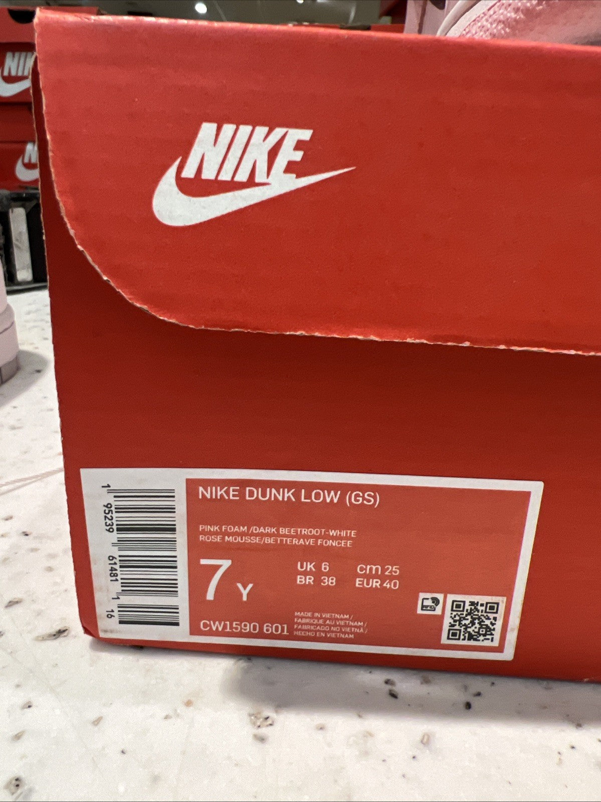 Nike Dunk Low Pink Foam Red White Sz 7Y