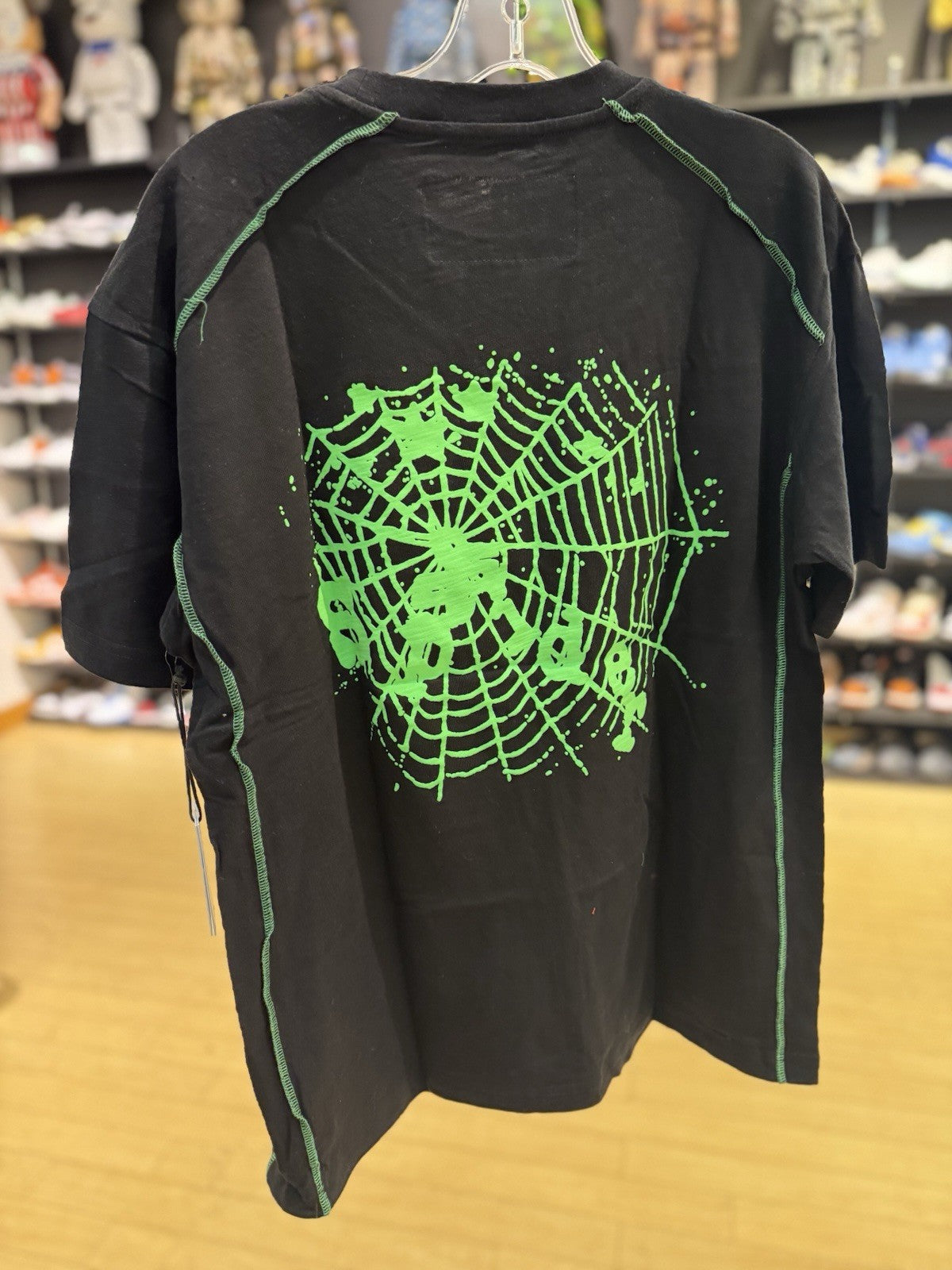 Sp5der Contrast Stitch Slub Tee Black Size Large