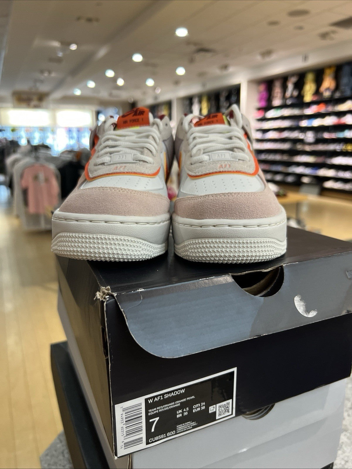 Nike Air Force 1 Shadow 'Team Red Orange Pearl' Womens Sz 7 DEFECT