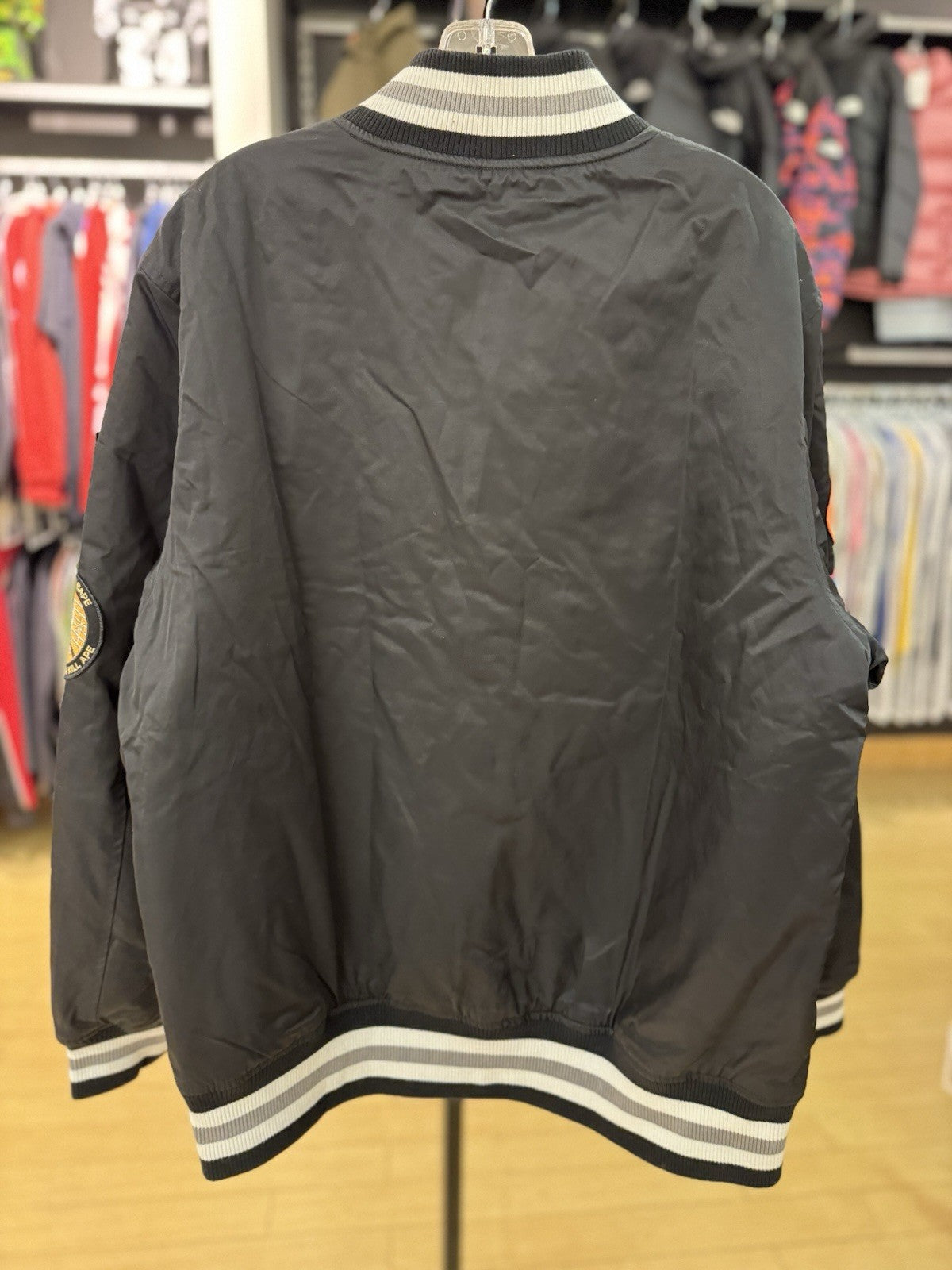 Bape Archive Patch Puffer Nylon Varsity Jacket Black Size 2XL