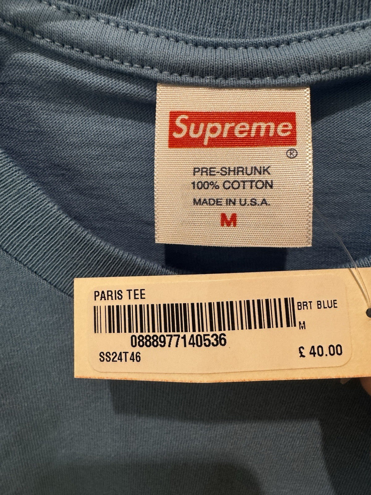Supreme Paris Tee Bright Blue Size M