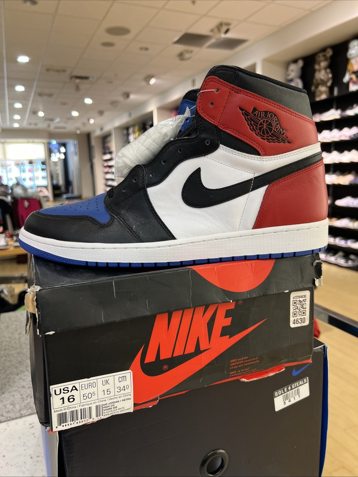 Nike Air Jordan 1 Retro High OG "Top 3" Sz 16 DEFECT