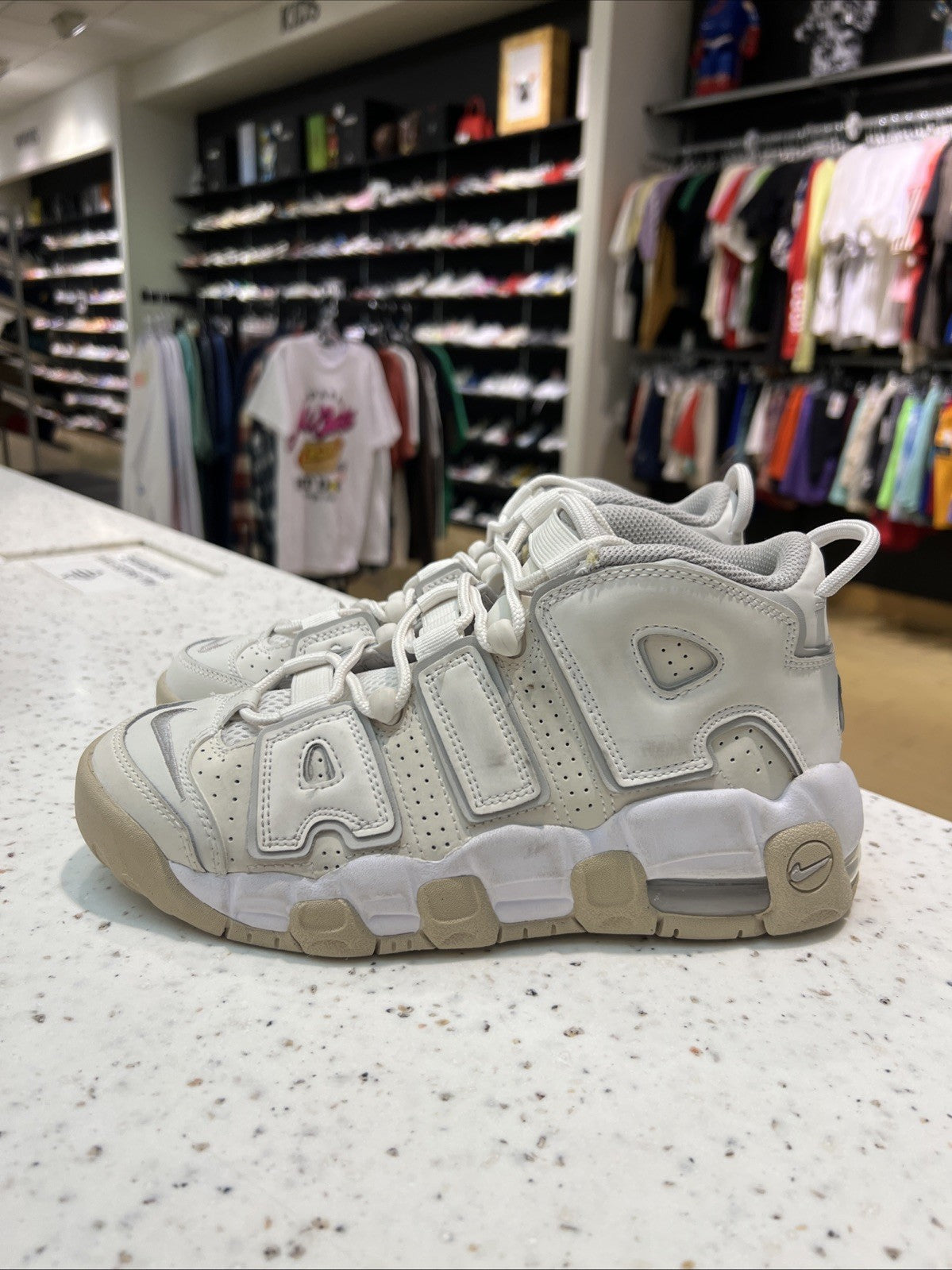 Nike Air More Uptempo GS Pippen Phantom Iron Ore White Size 4Y USED NO BOX