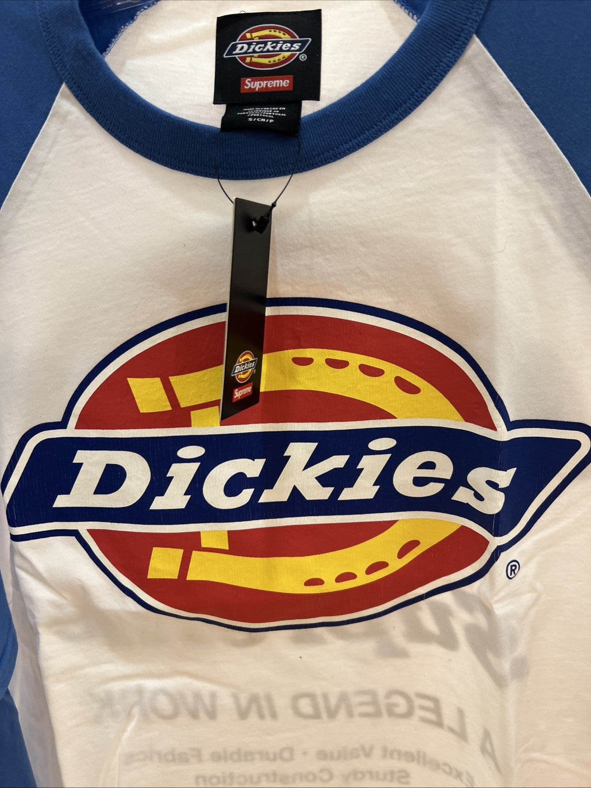 Supreme x Dickies Raglan Long Sleeve Graphic Logo Tee White/Blue Sz S