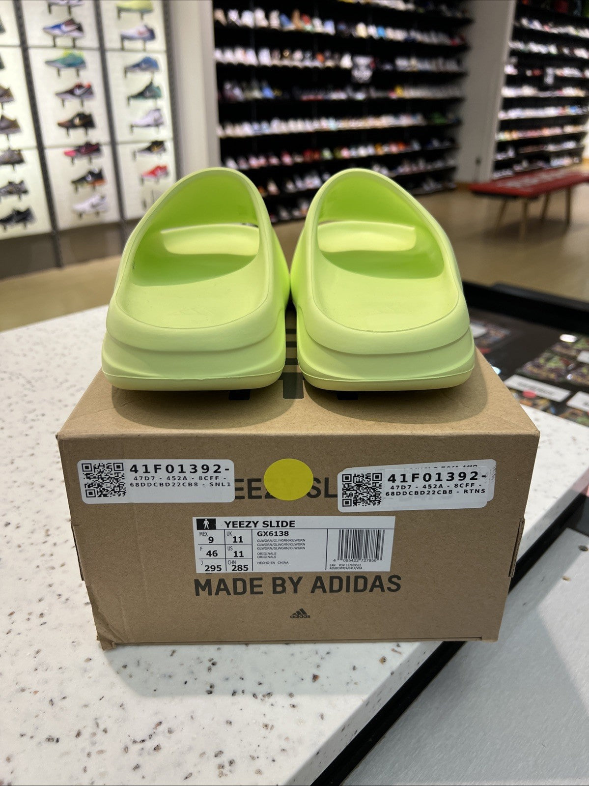 Adidas Yeezy Slide Glow Green GX6138 US Sz 11 DEFECT