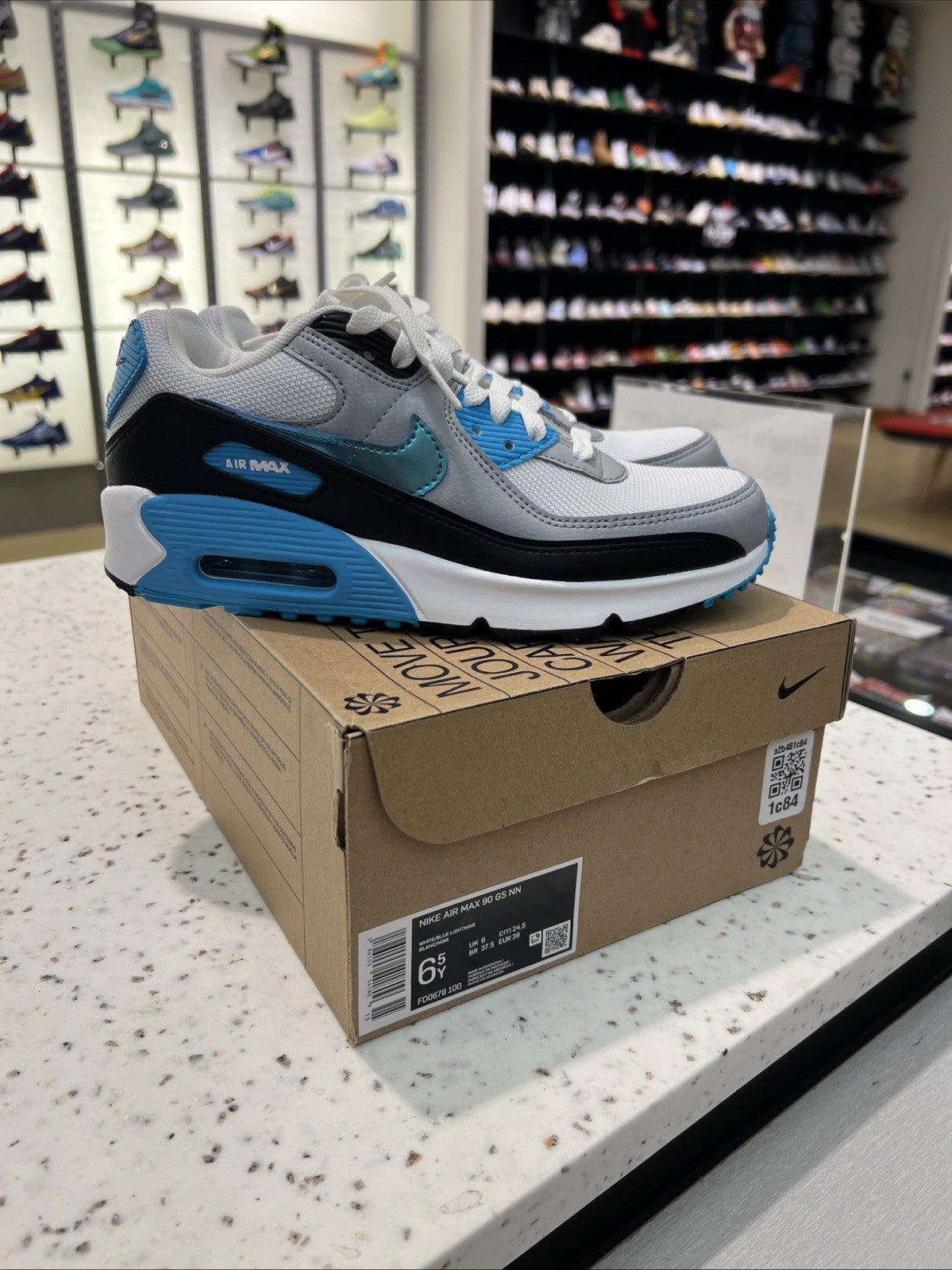 Nike Air Max 90 GS NN White Blue Lightning Sz 6.5Y