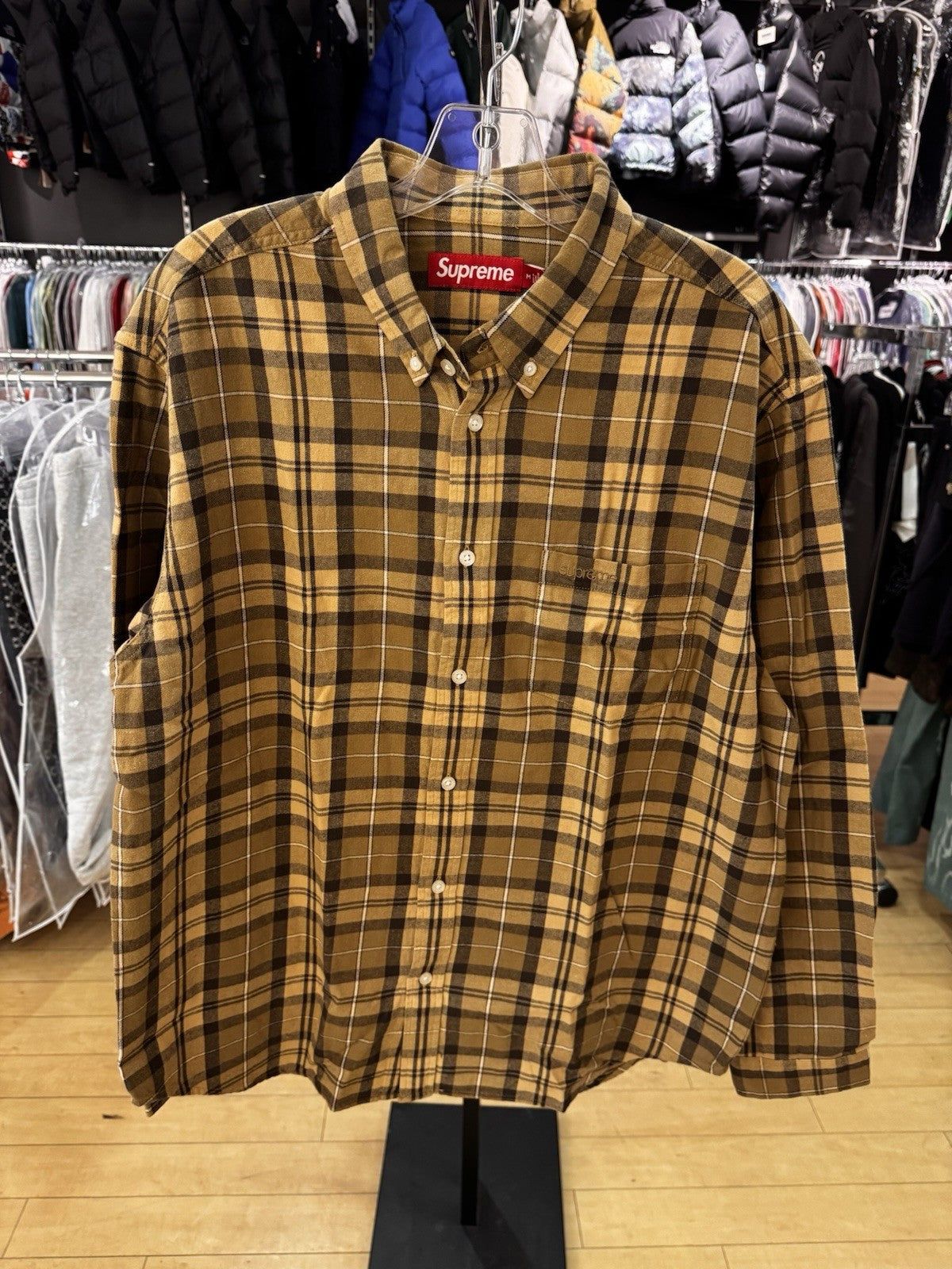 Supreme Plaid Flannel Shirt Tan Size M