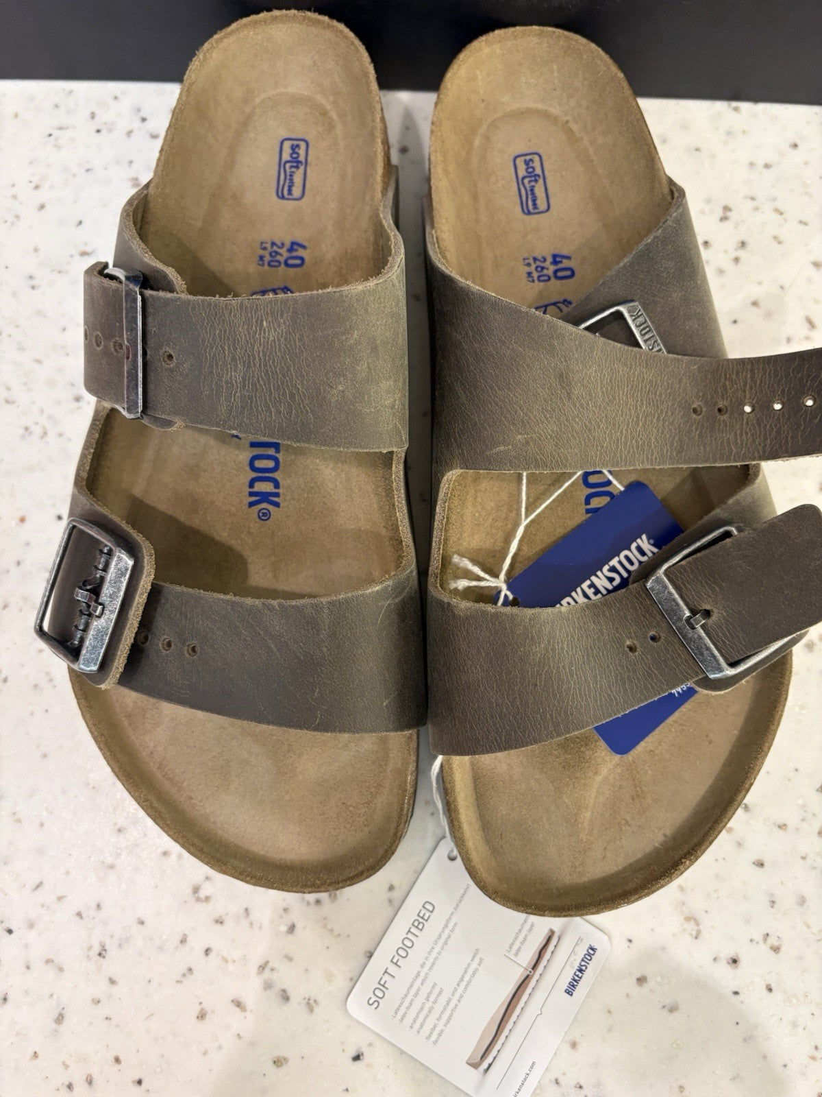 Birkenstock Arizona Soft Footbed Sandals Faded Khaki Oiled Leather Size 40