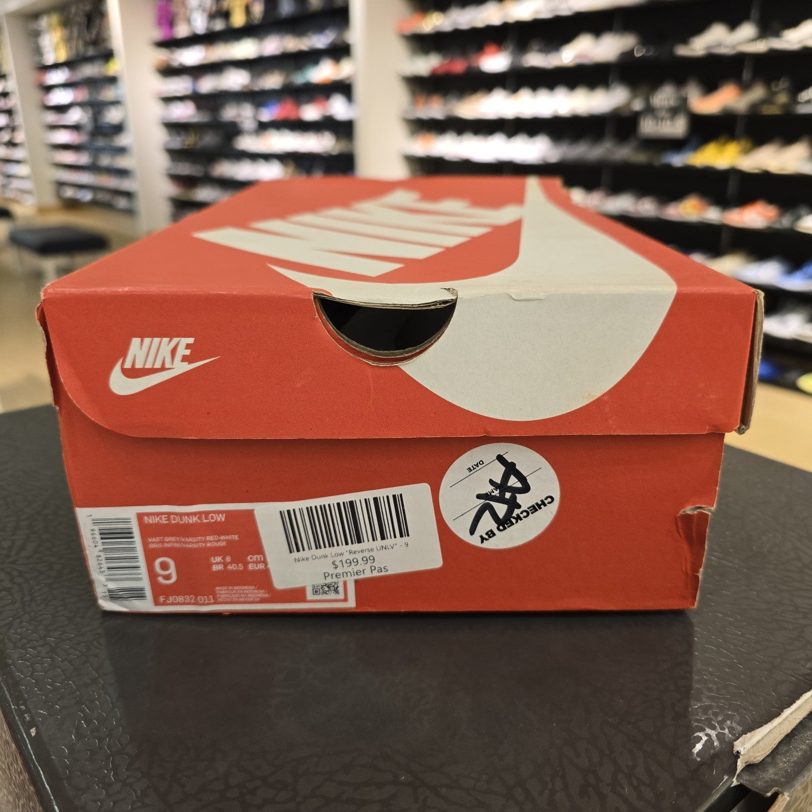 Size 9 - Nike Dunk Low Vast Grey Varsity Red